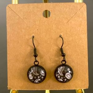 Hand Crafted Black & White Paisley Design Drop Earrings